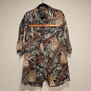 Vintage 80s Deadstock Outfit Shorts Set All Over Print Leopard 2XL Mens Retro